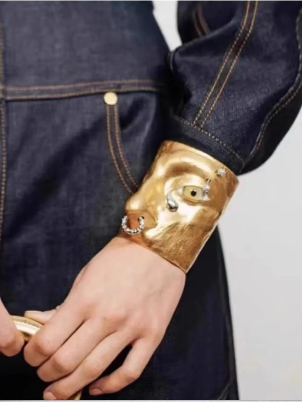 Schiaparelli inspired Gold-Tone Sculpted Eye Cuff Bracelet